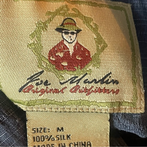 Joe Marlin original outfitters Blue Leaf Pattern Men's Shirt 100% silk size M - Picture 5 of 7